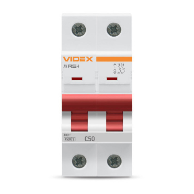Автоматический выключатель Videx Resist RS4 2п 50А С 45кА VF-RS4-AV2C50 серый