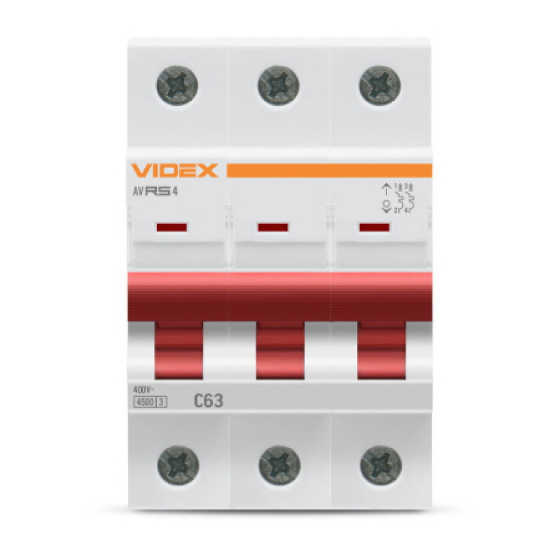 Автоматический выключатель Videx Resist RS4 3п 63А С 45кА VF-RS4-AV3C63 серый