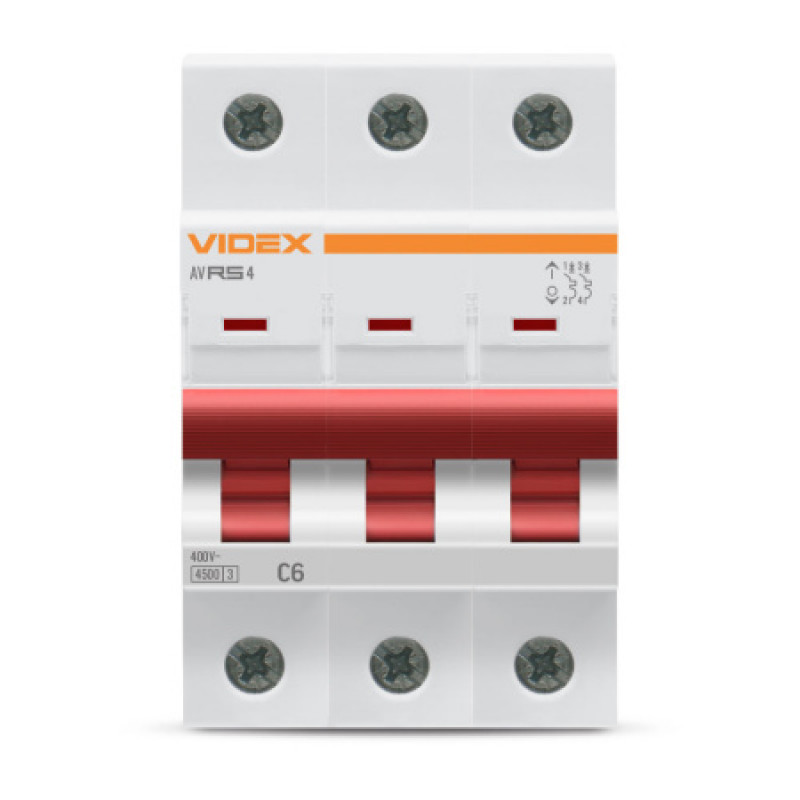 Автоматический выключатель Videx Resist RS4 3п 6А С 45кА VF-RS4-AV3C06 серый