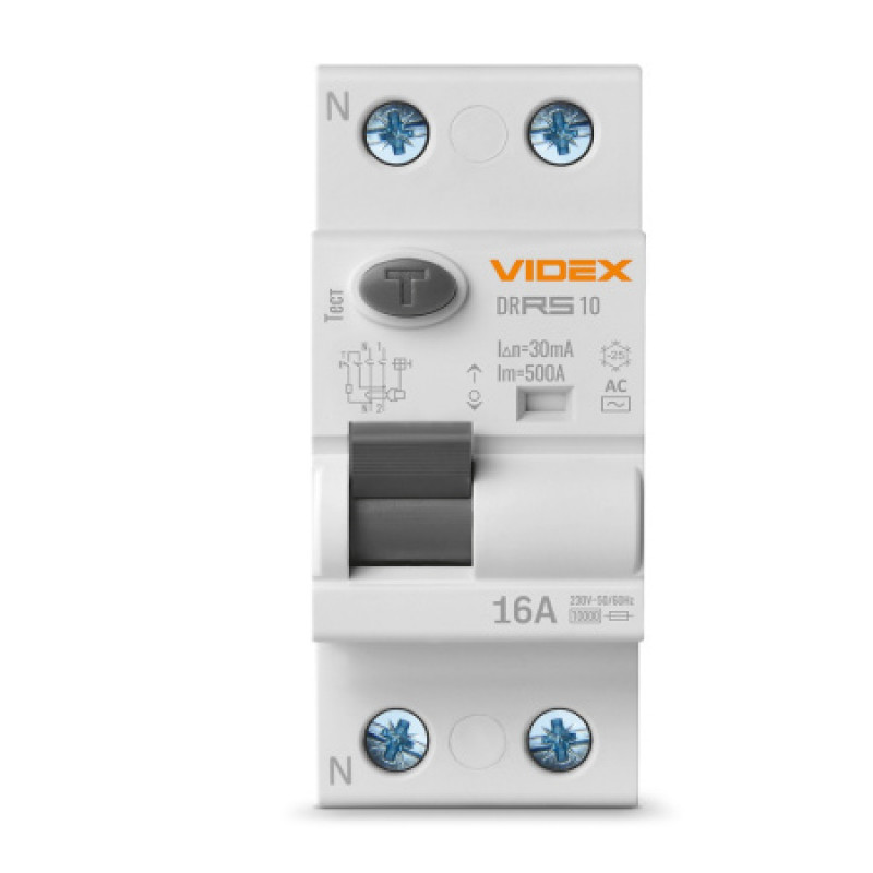 Дифференциальное реле Videx Resist АС 2п 30мА 10кА 16А VF-RS10-DR2AC16