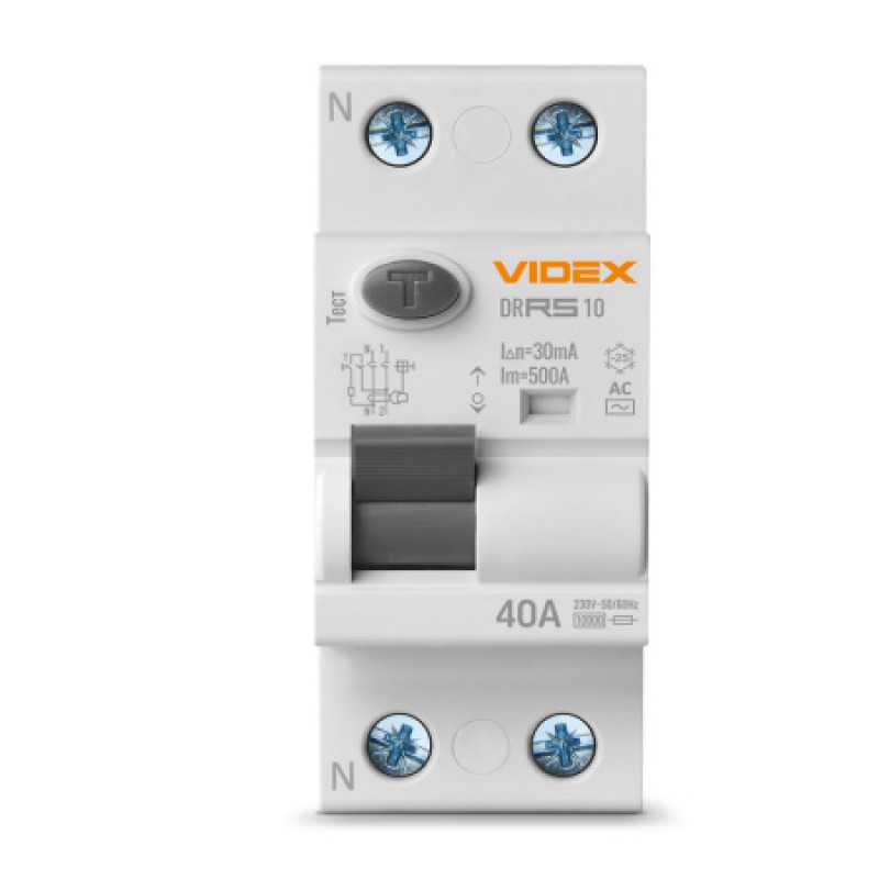 Дифференциальное реле Videx Resist АС 2п 30мА 10кА 40А VF-RS10-DR2АС40