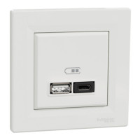 Usb розетка Schneider Asfora тип а+с 3А 45Вт полный комплект белый EPH2700421