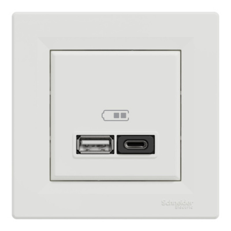 Usb розетка Schneider Asfora тип а+с 3А 45Вт полный комплект белый EPH2700421