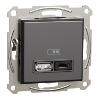 Usb розетка Schneider Asfora тип а+с 3А 45Вт полный комплект антрацит EPH2700471