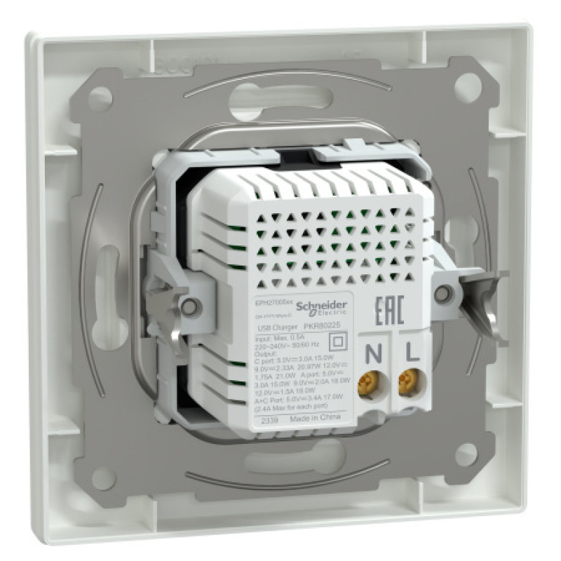 Usb розетка Schneider Asfora тип a+c 21Вт механизм с суппортом белый EPH2700521