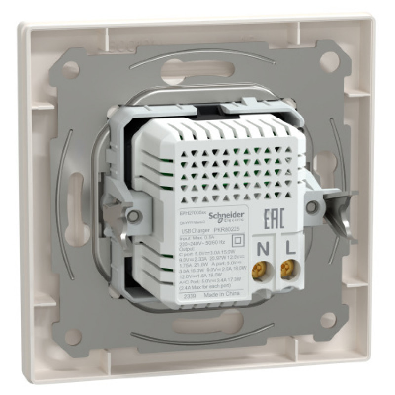 Usb розетка Schneider Asfora тип a+c 21Вт механизм с суппортом кремовый EPH2700523