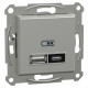Usb розетка Schneider Asfora тип a+c 21Вт механизм с суппортом алюминий EPH2700561