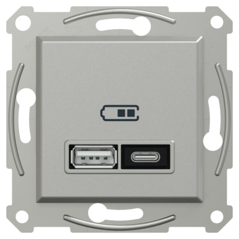 Usb розетка Schneider Asfora тип a+c 21Вт механизм с суппортом алюминий EPH2700561