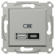 Usb розетка Schneider Asfora тип a+c 21Вт механизм с суппортом алюминий EPH2700561