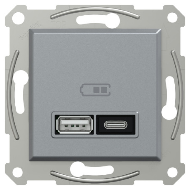 Usb розетка Schneider Asfora тип a+c 21Вт механизм с суппортом сталь EPH2700562