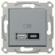 Usb розетка Schneider Asfora тип a+c 21Вт механизм с суппортом сталь EPH2700562