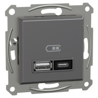 Usb розетка Schneider Asfora тип a+c 21Вт механизм с суппортом антрацит EPH2700571