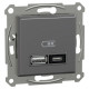 Usb розетка Schneider Asfora тип a+c 21Вт механизм с суппортом антрацит EPH2700571