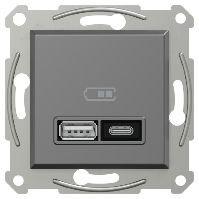 Usb розетка Schneider Asfora тип a+c 21Вт механизм с суппортом антрацит EPH2700571