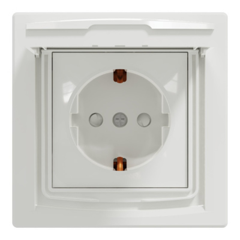 Розетка Schneider Asfora IP44 с заземлением, крышкой и шторками белая EPH3100321