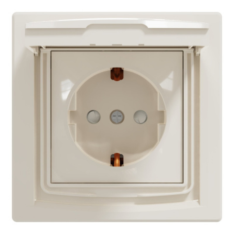 Розетка Schneider Asfora IP44 с заземлением, крышкой и шторками кремовая EPH3100323