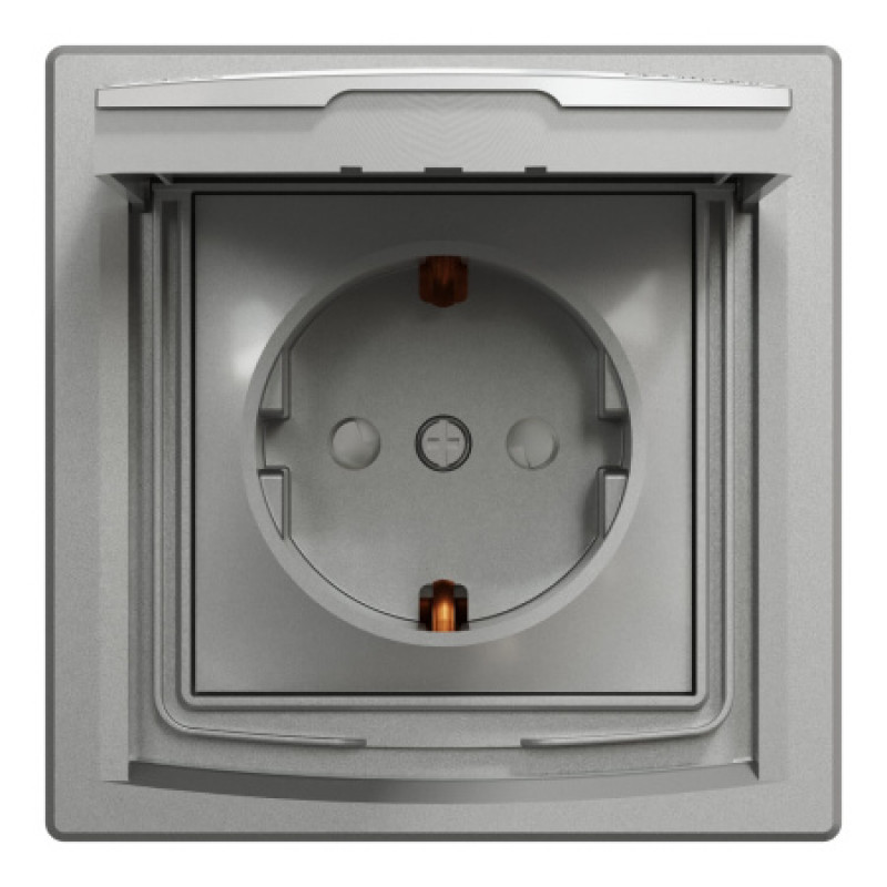 Розетка Schneider Asfora IP44 с заземлением, крышкой и шторками алюминий EPH3100361