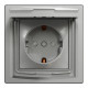 Розетка Schneider Asfora IP44 с заземлением, крышкой и шторками алюминий EPH3100361