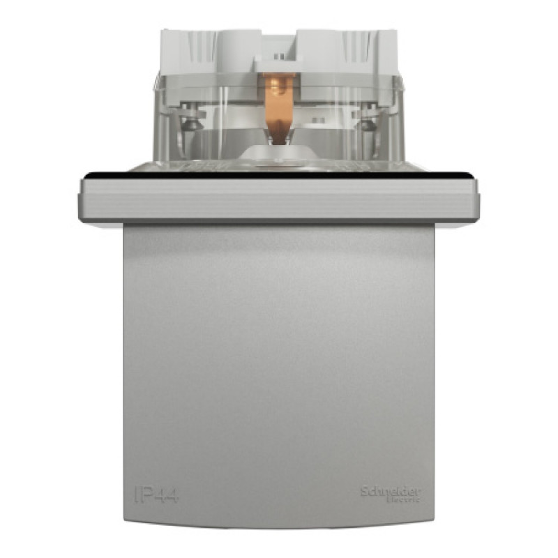 Розетка Schneider Asfora IP44 с заземлением, крышкой и шторками алюминий EPH3100361
