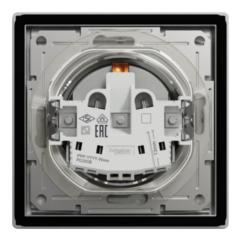 Розетка Schneider Asfora IP44 с заземлением, крышкой и шторками алюминий EPH3100361