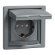 Розетка Schneider Asfora IP44 с заземлением, крышкой и шторками сталь EPH3100362