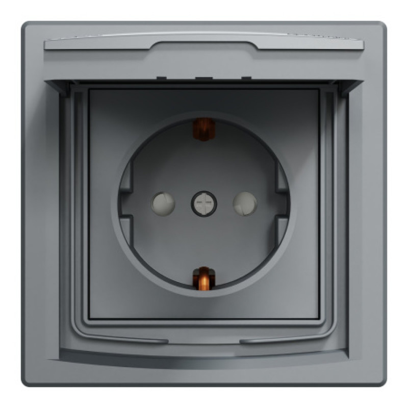 Розетка Schneider Asfora IP44 с заземлением, крышкой и шторками сталь EPH3100362