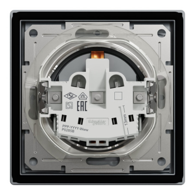 Розетка Schneider Asfora IP44 с заземлением, крышкой и шторками сталь EPH3100362