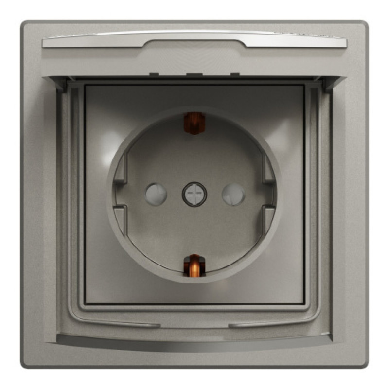 Розетка Schneider Asfora IP44 с заземлением, крышкой и шторками бронза EPH3100369