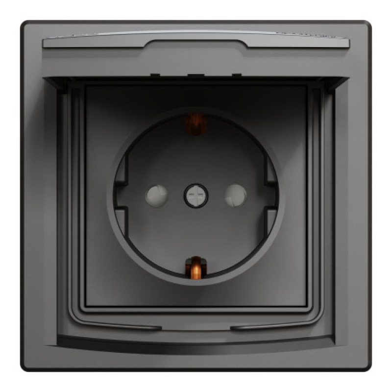 Розетка Schneider Asfora IP44 с заземлением, крышкой и шторками антрацит EPH3100371
