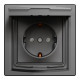 Розетка Schneider Asfora IP44 с заземлением, крышкой и шторками антрацит EPH3100371