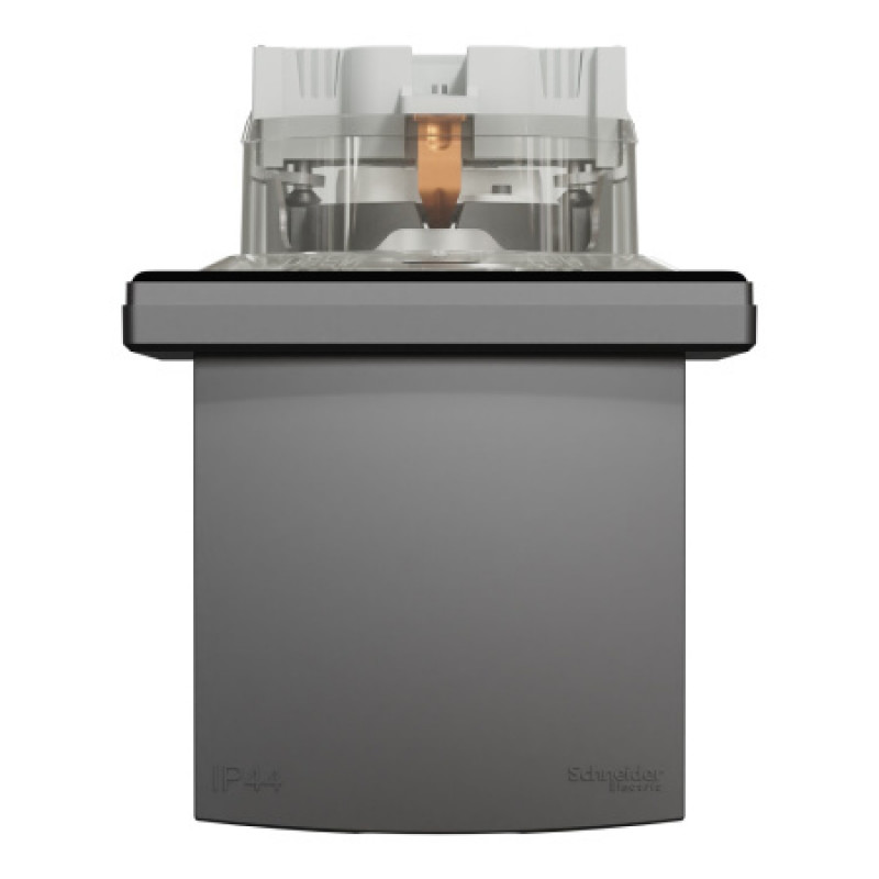 Розетка Schneider Asfora IP44 с заземлением, крышкой и шторками антрацит EPH3100371