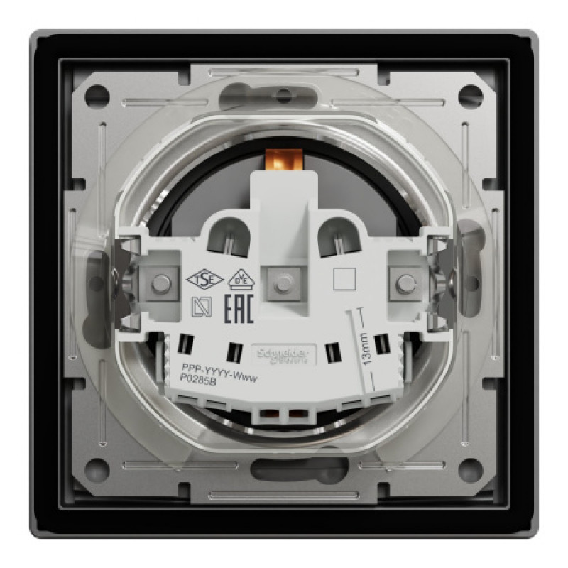 Розетка Schneider Asfora IP44 с заземлением, крышкой и шторками антрацит EPH3100371