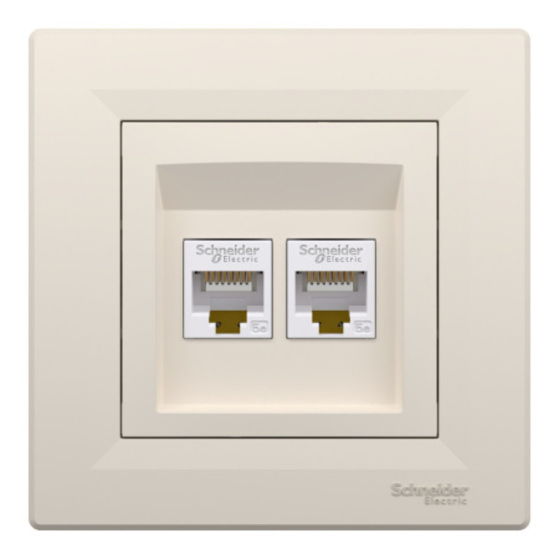 Розетка компьютерная Schneider Asfora двойная RJ45 UTP кат5е кремовая EPH4400123