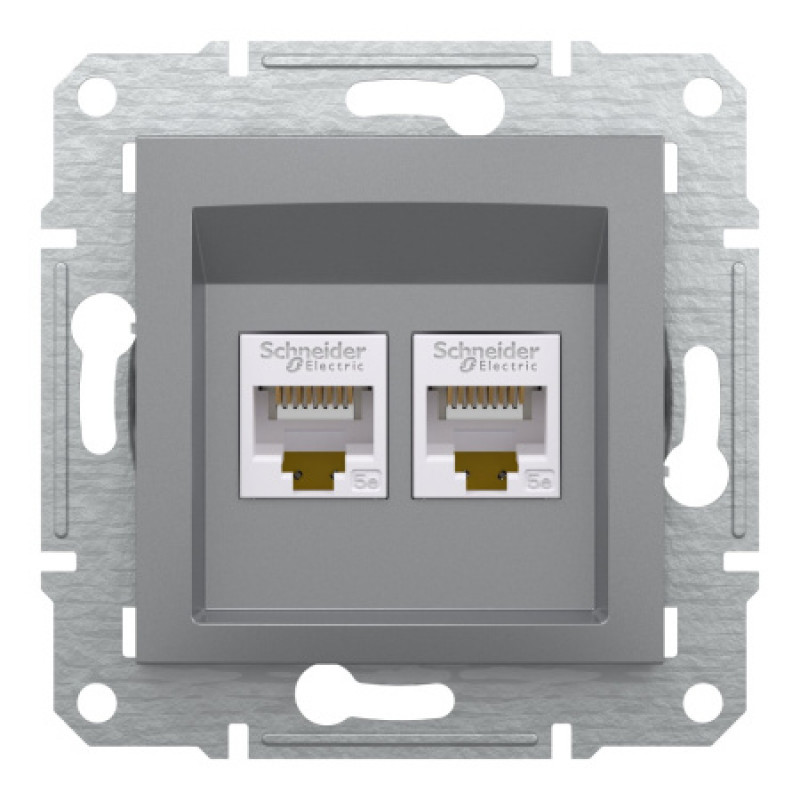 Розетка компьютерная Schneider Asfora двойная RJ45 UTP кат5е сталь EPH4400162