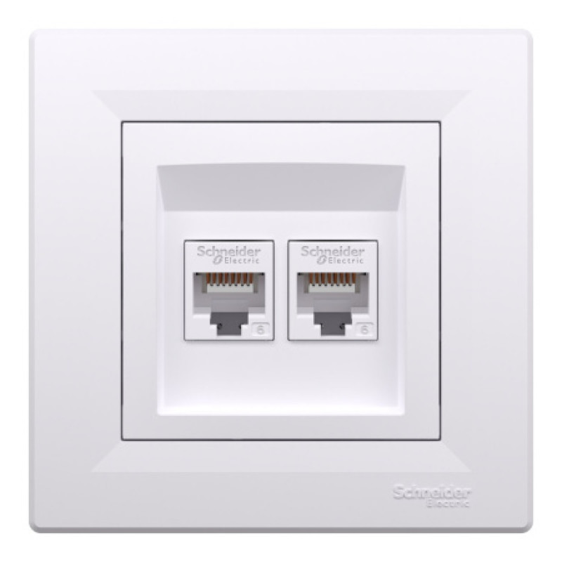Розетка компьютерная Schneider Asfora двойная RJ45 UTP кат6 белая EPH4800121