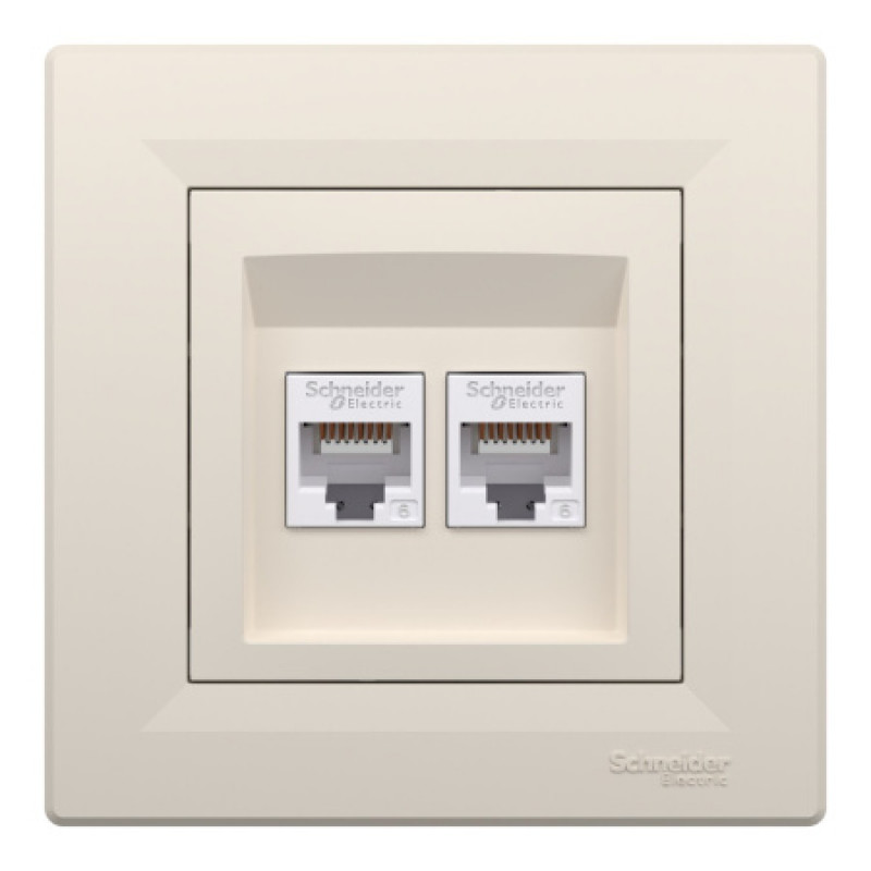 Розетка компьютерная Schneider Asfora двойная RJ45 UTP кат6 кремовая EPH4800123