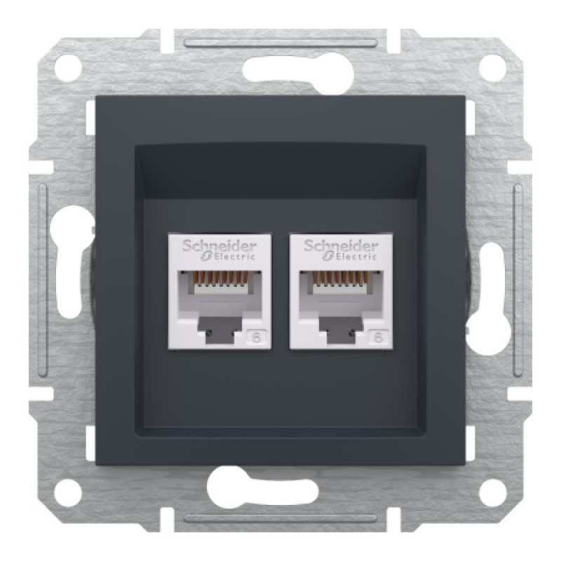 Розетка компьютерная Schneider Asfora двойная RJ45 UTP кат6 антрацит EPH4800171