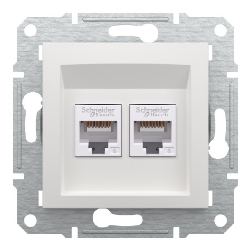 Розетка компьютерная Schneider Asfora двойная RJ45 UTP кат6 без рамки белая EPH4870121