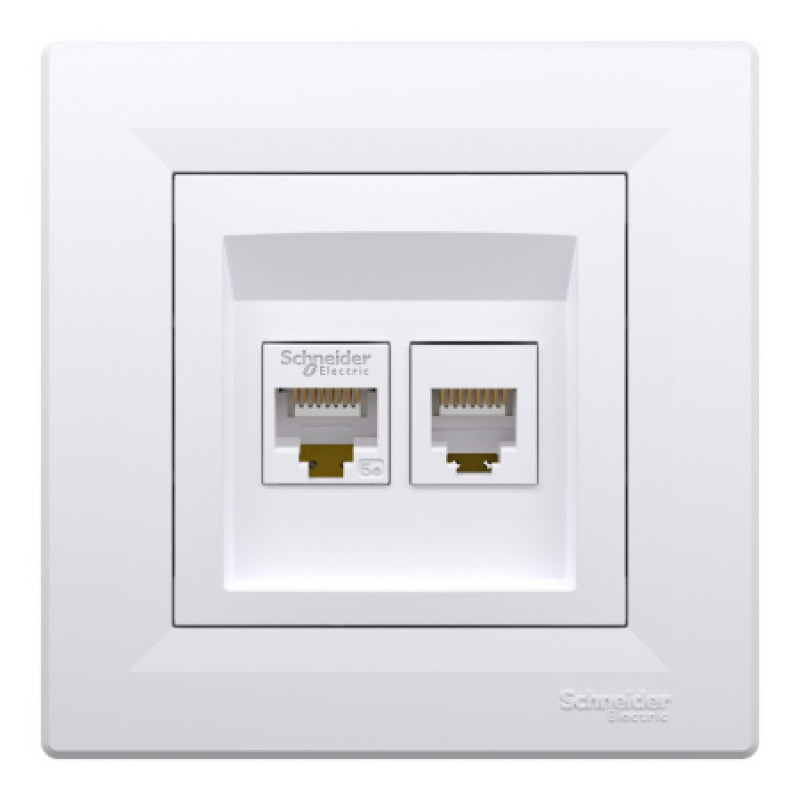 Розетка Schneider Asfora компьютерная RJ45 кат5е и телефонная RJ12 белая EPH4900121