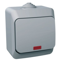 Выключатель Schneider Cedar Plus 1-клавишный с подсветкой IP44 накладной серый WDE000614