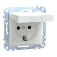 Розетка с крышкой, заземлением и шторками IP44 16а Schneider SysM активно-белый глянец MEG2314-0325