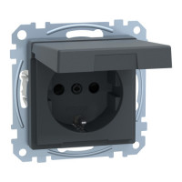 Розетка с крышкой, заземлением и шторками IP44 16а Schneider SysM антрацит MEG2314-0414