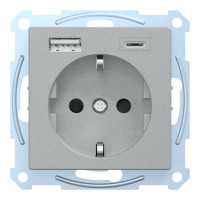 Розетка с заземлением, шторками и usb a+c 16а Schneider SysM алюминий MEG2367-0460