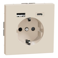 Розетка с заземлением, шторками и usb a+c 16а Schneider SysD сахара MEG2367-6033