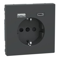Розетка с заземлением, шторками и usb a+c 16а Schneider SysD антрацит MEG2367-6034