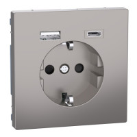 Розетка с заземлением, шторками и usb a+c 16а Schneider SysD никель MEG2367-6050