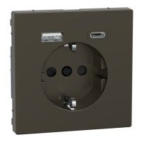 Розетка с заземлением, шторками и usb a+c 16а Schneider SysD мокко MEG2367-6052