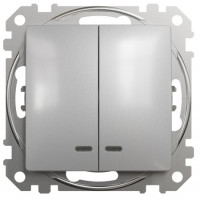 Выключатель Schneider Sedna Design 2-клавишный с синей подсветкой цвет алюминий SDD113105L