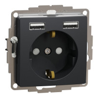 Роз з заземл+usb чорний sedna design Schneider SDD114052