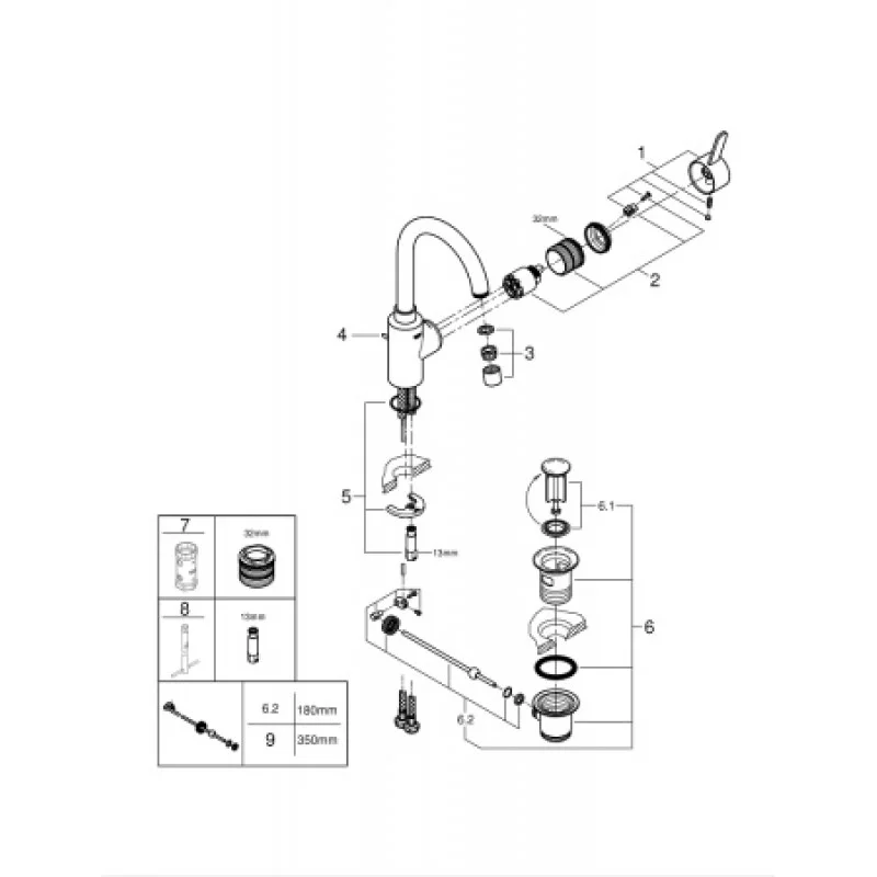 Смеситель для раковины Grohe Eurosmart Cosmopolitan L 32830001